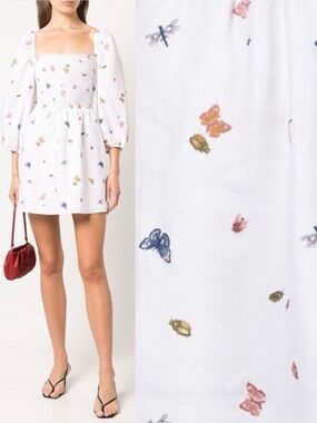 Reformation Greyson Linen Dress Ladybugs Medium